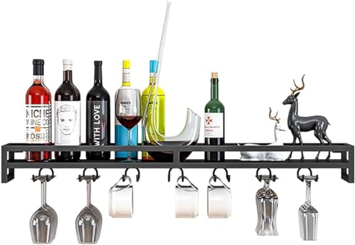 An der Wand montiertes Weinregal, modernes hängendes Weinflaschenhalter-Regal aus Metall, Weinglasregal, Regal-Präsentationsständer mit Halteraufbewahrung, Mehrzweck-Weinlager-Präsentationsständer, We von XONJEMU