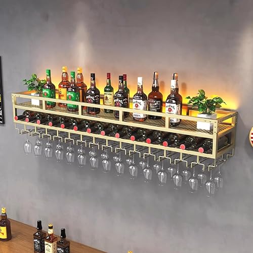 Moderne schwebende Barregale, an der Wand montiertes Weinregal aus Metall mit LED-Licht, multifunktionaler Flaschenhalter aus Eisen, Weinpräsentationsregale mit Glasregal, für Zuhause, Restaurant, Bar von XONJEMU