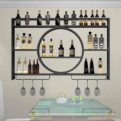 Modernes, an der Wand montiertes Weinregal, schwebende Bar-Präsentationsregale, 3-stufiges Weinflaschenregal aus Metall mit Stielglasregal, hängende, multifunktionale Weinaufbewahrung, für Zuhause, Re von XONJEMU