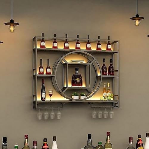 Modernes, an der Wand montiertes Weinregal aus Metall, Weinflaschenregal aus Eisen, multifunktionales Lagerregal, Weinlager-Präsentationsregal mit umgedrehtem Weinglasregal, für die Einrichtung eines von XONJEMU