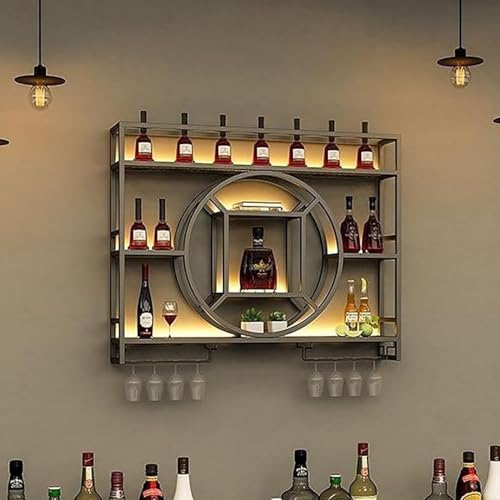 Modernes, an der Wand montiertes Weinregal aus Metall mit LED-Leuchten, multifunktionales Lagerregal, Weinlager-Präsentationsregal, Weinflaschenregal aus Eisen für den Western-Rest zu Hause (Größe: 80 von XONJEMU