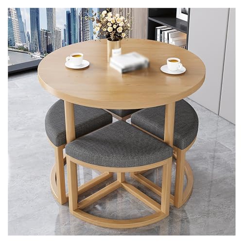 Round Dining Table with 4 Chairs Set,Reception Table and Chair Combination,Meetings Small Round Tables,Office Table and Chair Set,Meeting Table,for Dining Room,Kitchen,Living Room 80 cm (Color Round Dining Table with 4 Chairs Set,Reception Table and Chair Combination,Meetings Small Round Tables,Office Table and Chair Set,Meeting Table,for Dining Room,Kitchen,Living Room 80 cm (Color von XONJEMU