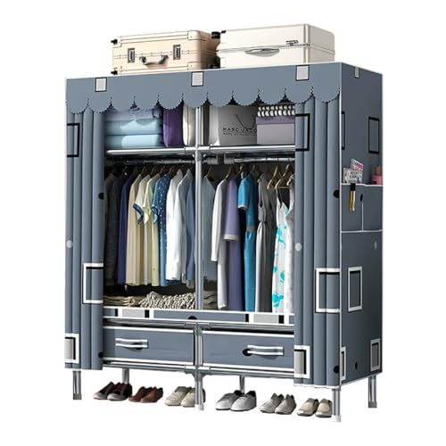 XONJEMU 130 x 45 x 170 cm Portable Canvas Cabinet with 2 Drawers,Fabric Cabinets with 2 Hanging Rails and Side Pockets,Zip,Temporary Cabinet for Bedroom,Wardrobe von XONJEMU