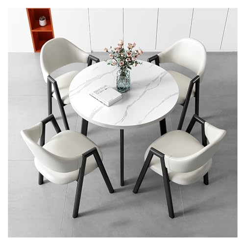 XONJEMU Dining Table Round Dining Table with Soft Backrest,Dining Table Set with Marble Structure,Office Reception Round Table,Space Saving Round 4-Seater Cafe Table,Dining Table for Home,Kitchen, XONJEMU Dining Table Round Dining Table with Soft Backrest,Dining Table Set with Marble Structure,Office Reception Round Table,Space Saving Round 4-Seater Cafe Table,Dining Table for Home,Kitchen, von XONJEMU
