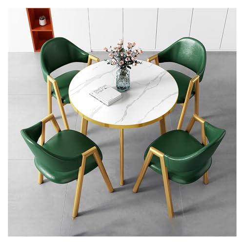 XONJEMU Dining Table with 4 Chairs,Round Dining Table Set with Marble Structure,Dining Room Table with 4 Chairs Set,Kitchen Breakfast Bar Table and Chair Set,Office Reception Round Table,Space Saving von XONJEMU