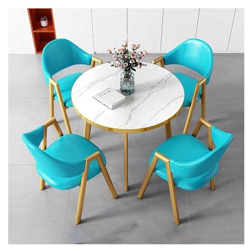 XONJEMU Dining Table with 4 Chairs,Round Dining Table Set with Marble Structure,Dining Room Table with 4 Chairs Set,Kitchen Breakfast Bar Table and Chair Set,Office Reception Round Table,Space Saving von XONJEMU