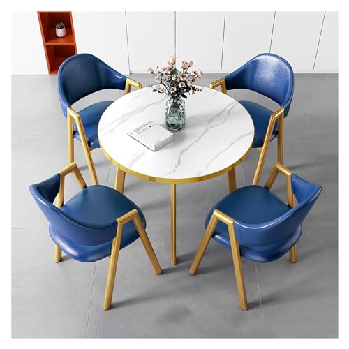XONJEMU Dining Table with 4 Chairs,Round Dining Table Set with Marble Structure,Dining Room Table with 4 Chairs Set,Kitchen Breakfast Bar Table and Chair Set,Office Reception Round Table,Space Saving von XONJEMU