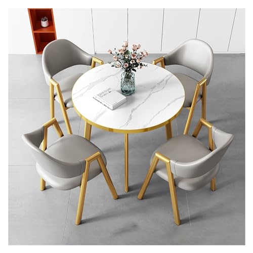 XONJEMU Dining Table with 4 Chairs,Round Dining Table Set with Marble Structure,Dining Room Table with 4 Chairs Set,Kitchen Breakfast Bar Table and Chair Set,Office Reception Round Table,Space Saving XONJEMU Dining Table with 4 Chairs,Round Dining Table Set with Marble Structure,Dining Room Table with 4 Chairs Set,Kitchen Breakfast Bar Table and Chair Set,Office Reception Round Table,Space Saving von XONJEMU