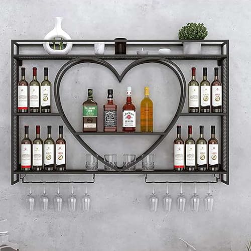 XONJEMU Modernes, an der Wand montiertes Weinregal mit Glasregal, Ausstellungsständer aus Eisen, stilvoller Weinhalter, Weinflaschenregal aus Metall mit Regalen für Bar, Wohnzimmer, Restaurant von XONJEMU