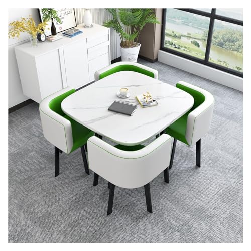 XONJEMU Reception Table and Chair Combination,Negotiating Table,Office,Shops,Meetings,Small Round Tables,Round Sales Tables,Negotiation Table,1 Table 4 Chairs,Space Saving (Colour: Green) von XONJEMU