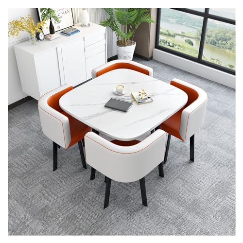 XONJEMU Reception Table and Chair Combination,Negotiating Table,Office,Shops,Meetings,Small Round Tables,Round Sales Tables,Negotiation Table,1 Table 4 Chairs,Space Saving (Colour: Orange) von XONJEMU