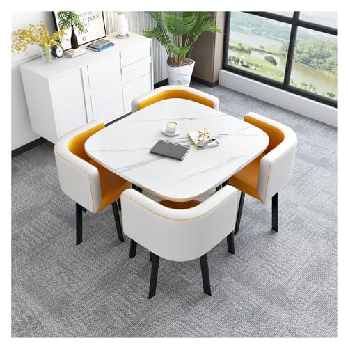 XONJEMU Reception Table and Chair Combination,Negotiating Table,Office,Shops,Meetings,Small Round Tables,Round Sales Tables,Negotiation Table,1 Table 4 Chairs,Space Saving (Colour: Yellow) von XONJEMU