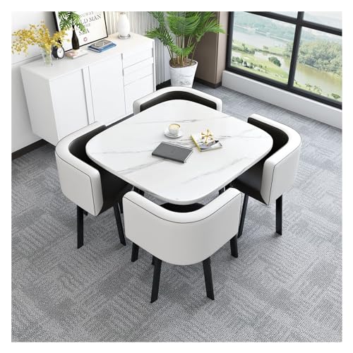 XONJEMU Reception Table and Chair Combination,Negotiation Table,Office,Shops,Meetings,Small Round Tables,Round Sales Tables,Negotiation Table,1 Table 4 Chairs,Space Saving (Colour: Black) von XONJEMU