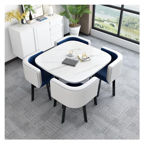 XONJEMU Reception Table and Chair Combination,Negotiation Table,Office,Shops,Meetings,Small Round Tables,Round Sales Tables,Negotiation Table,1 Table 4 Chairs,Space Saving (Colour: Blue) von XONJEMU
