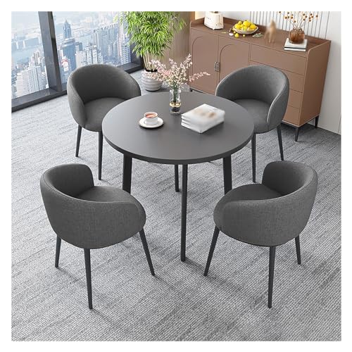XONJEMU Round Conference Table,Meeting Table,Negotiation Table,Reception Table,Dining Room Group Dining Table with 4 Chairs,Leisure Coffee Table Set,Kitchen Table,1 Table,4 Chairs,Space-Saving von XONJEMU
