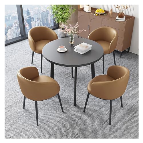 XONJEMU Round Conference Table,Meeting Table,Negotiation Table,Reception Table,Dining Table with 4 Chairs,Leisure Coffee Table Set,Kitchen Table,1 Table,4 Chairs,Space Saving Furniture (Colour: PU von XONJEMU