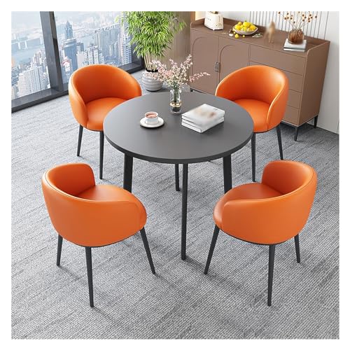 XONJEMU Round Conference Table,Meeting Table,Negotiation Table,Reception Table,Dining Table with 4 Chairs,Leisure Coffee Table Set,Kitchen Table,1 Table,4 Chairs,Space Saving Furniture (Colour: PU von XONJEMU