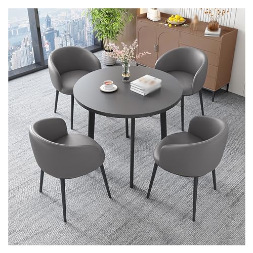 XONJEMU Round Conference Table,Meeting Table,Negotiation Table,Reception Table,Dining Table with 4 Chairs,Leisure Coffee Table Set,Kitchen Table,1 Table,4 Chairs,Space Saving Furniture (Colour: PU von XONJEMU