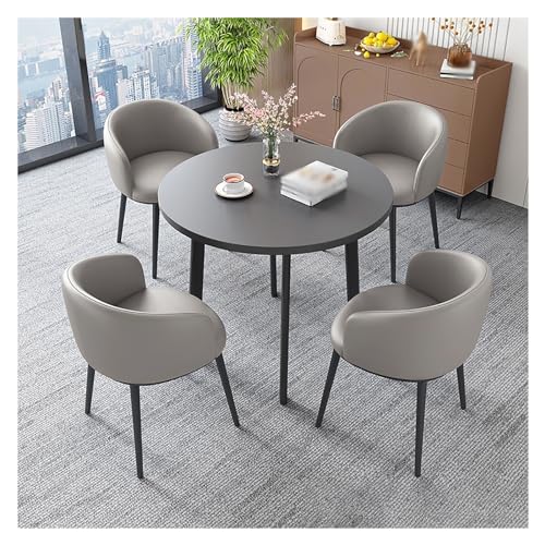 XONJEMU Round Conference Table,Meeting Table,Negotiation Table,Reception Table,Dining Table with 4 Chairs,Leisure Coffee Table Set,Kitchen Table,1 Table,4 Chairs,Space Saving Furniture (Colour: PU von XONJEMU