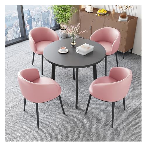 XONJEMU Round Conference Table,Meeting Table,Negotiation Table,Reception Table,Dining Table with 4 Chairs,Leisure Coffee Table Set,Kitchen Table,1 Table,4 Chairs,Space Saving Furniture (Colour: PU von XONJEMU