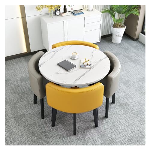 XONJEMU Round Dining Table Set,Kitchen Breakfast,Bar Table and Chair Set,Round Table for Dining Room and Kitchen with Reset Backrest,Space-Saving Round 4 Seater Cafe Table,for Home,Library (Colour XONJEMU Round Dining Table Set,Kitchen Breakfast,Bar Table and Chair Set,Round Table for Dining Room and Kitchen with Reset Backrest,Space-Saving Round 4 Seater Cafe Table,for Home,Library (Colour von XONJEMU