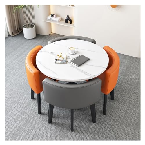 XONJEMU Round Dining Table Set,Kitchen Breakfast,Bar Table and Chair Set,Round Table for Dining Room and Kitchen with Reset Backrest,Space-Saving Round 4 Seater Cafe Table,for Home,Library (Colour XONJEMU Round Dining Table Set,Kitchen Breakfast,Bar Table and Chair Set,Round Table for Dining Room and Kitchen with Reset Backrest,Space-Saving Round 4 Seater Cafe Table,for Home,Library (Colour von XONJEMU