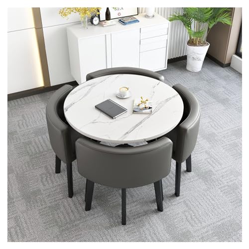 XONJEMU Round Dining Table Set,Kitchen Breakfast,Bar Table and Chair Set,Round Table for Dining Room and Kitchen with Reset Backrest,Space-Saving Round 4 Seater Cafe Table,for Home,Library (Colour XONJEMU Round Dining Table Set,Kitchen Breakfast,Bar Table and Chair Set,Round Table for Dining Room and Kitchen with Reset Backrest,Space-Saving Round 4 Seater Cafe Table,for Home,Library (Colour von XONJEMU