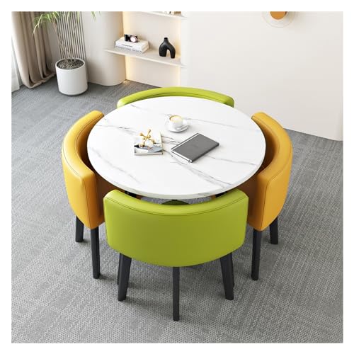 XONJEMU Round Dining Table Set,Kitchen Breakfast,Bar Table and Chair Set,Round Table for Dining Room and Kitchen with Reset Backrest,Space-Saving Round 4 Seater Cafe Table,for Home,Library (Colour XONJEMU Round Dining Table Set,Kitchen Breakfast,Bar Table and Chair Set,Round Table for Dining Room and Kitchen with Reset Backrest,Space-Saving Round 4 Seater Cafe Table,for Home,Library (Colour von XONJEMU