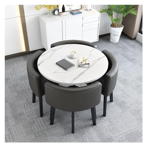 XONJEMU Round Dining Table Set,Kitchen Breakfast,Bar Table and Chair Set,Round Table for Dining Room and Kitchen with Reset Backrest,Space-Saving Round 4 Seater Cafe Table,for Home,Library (Colour XONJEMU Round Dining Table Set,Kitchen Breakfast,Bar Table and Chair Set,Round Table for Dining Room and Kitchen with Reset Backrest,Space-Saving Round 4 Seater Cafe Table,for Home,Library (Colour von XONJEMU