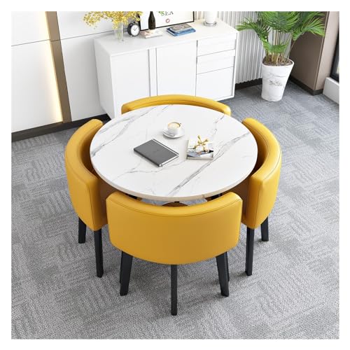 XONJEMU Round Dining Table Set,Kitchen Breakfast,Bar Table and Chair Set,Round Table for Dining Room and Kitchen with Reset Backrest,Space-Saving Round 4 Seater Cafe Table,for Home,Library (Colour XONJEMU Round Dining Table Set,Kitchen Breakfast,Bar Table and Chair Set,Round Table for Dining Room and Kitchen with Reset Backrest,Space-Saving Round 4 Seater Cafe Table,for Home,Library (Colour von XONJEMU