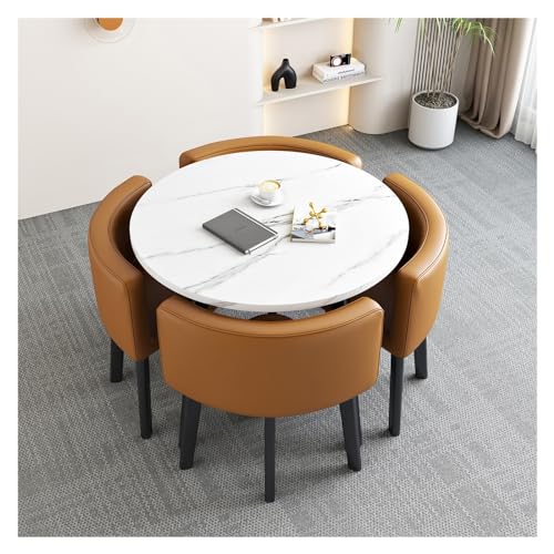 XONJEMU Round Dining Table Set,Kitchen Breakfast,Bar Table and Chair Set,Round Table for Dining Room and Kitchen with Reset Backrest,Space-Saving Round 4 Seater Cafe Table,for Home,Library (Colour von XONJEMU