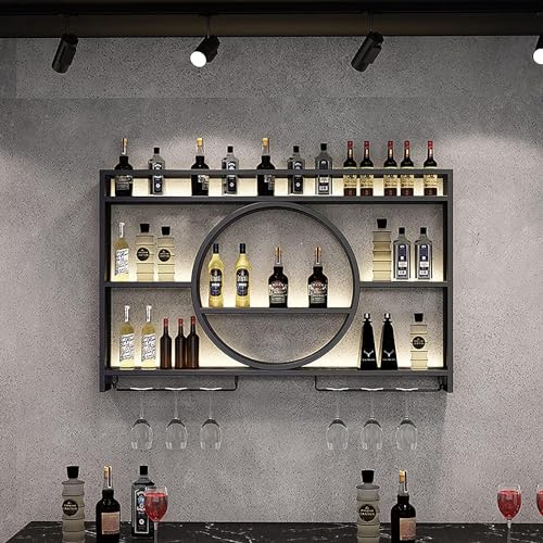 XONJEMU Wandmontiertes Weinregal aus Metall, schwebende Regale, Moderne Bareinheit, Glasflaschen-Weinhalter mit Stauraum für Restaurants und Bars von XONJEMU