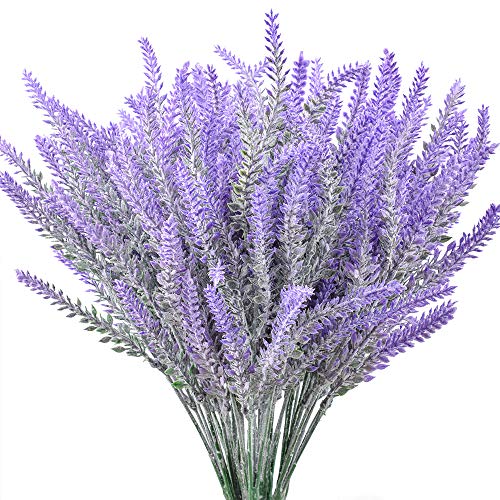 XONOR 12 Stück Künstliche Beflockung Lavendel Blumen gefälschte Lavendel Pflanze für Hochzeit Tisch Gartenterrasse Wohnkultur (Lila) von XONOR