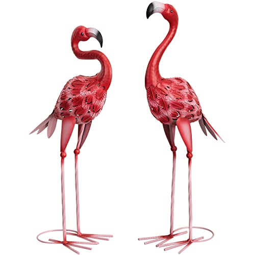 XONOR Metall-Flamingo-Gartenstatuen, roter Flamingo, Gartenkunst, Outdoor-Skulpturen für Zuhause, Terrasse, Rasen, Hinterhof, Dekoration, 2 Stück von XONOR