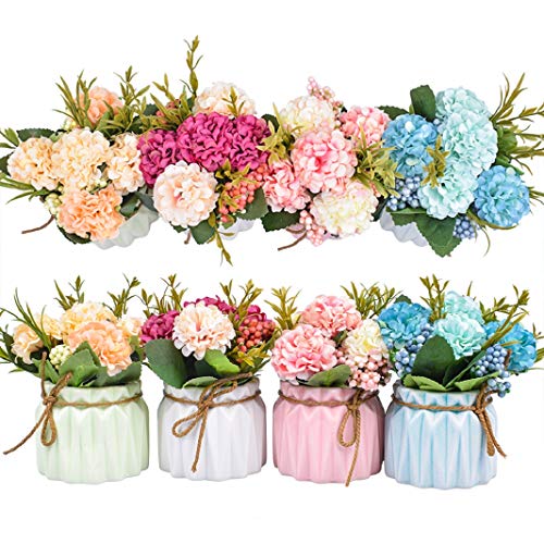 XONOR Künstliche Blumenpflanzen - Topf Mini Fake Hortensien Blumen im Topf für Zuhause Dekor Party Hochzeit Büro Patio Tisch Schreibtisch Dekoration (4er-Set) von XONOR