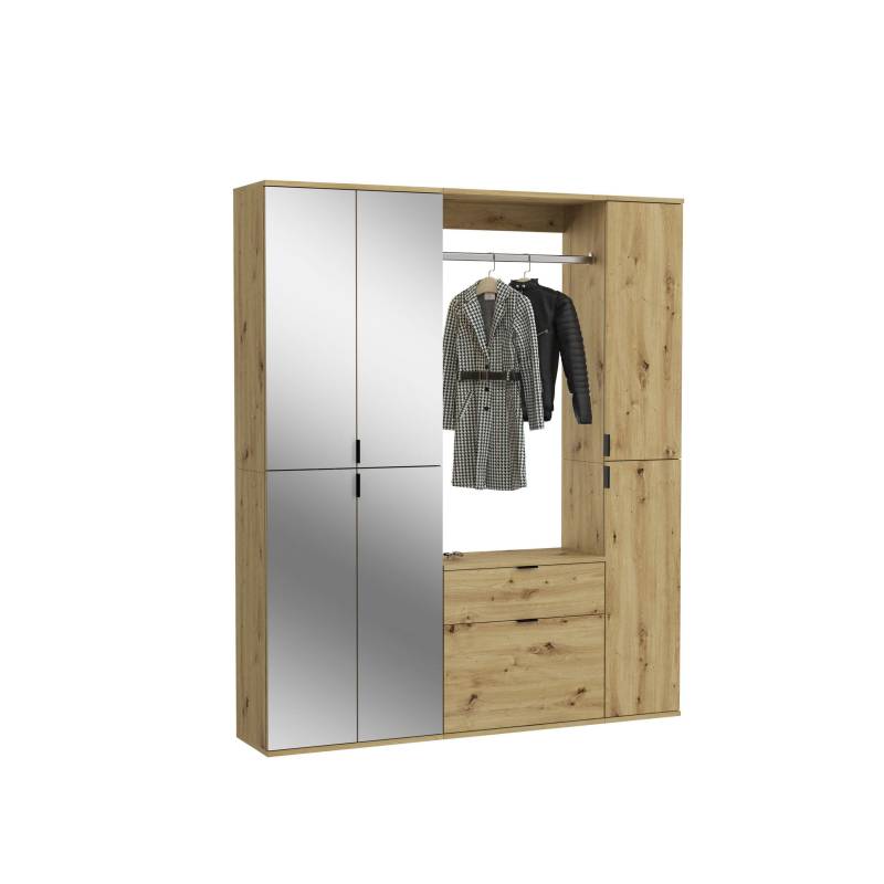 Garderobenkombination Artisan Eiche mit Spiegelglas, 152x193x34 cm von XONOX Home