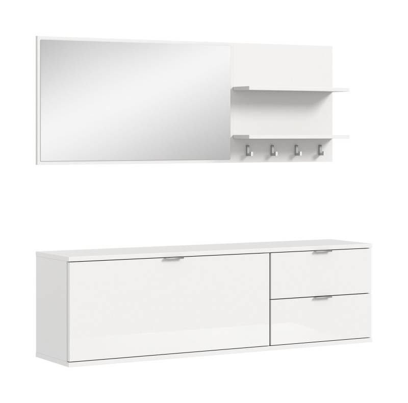 Garderobenkombination Weiß Hochglanz, modernes Design, 144x191x37 cm von XONOX Home