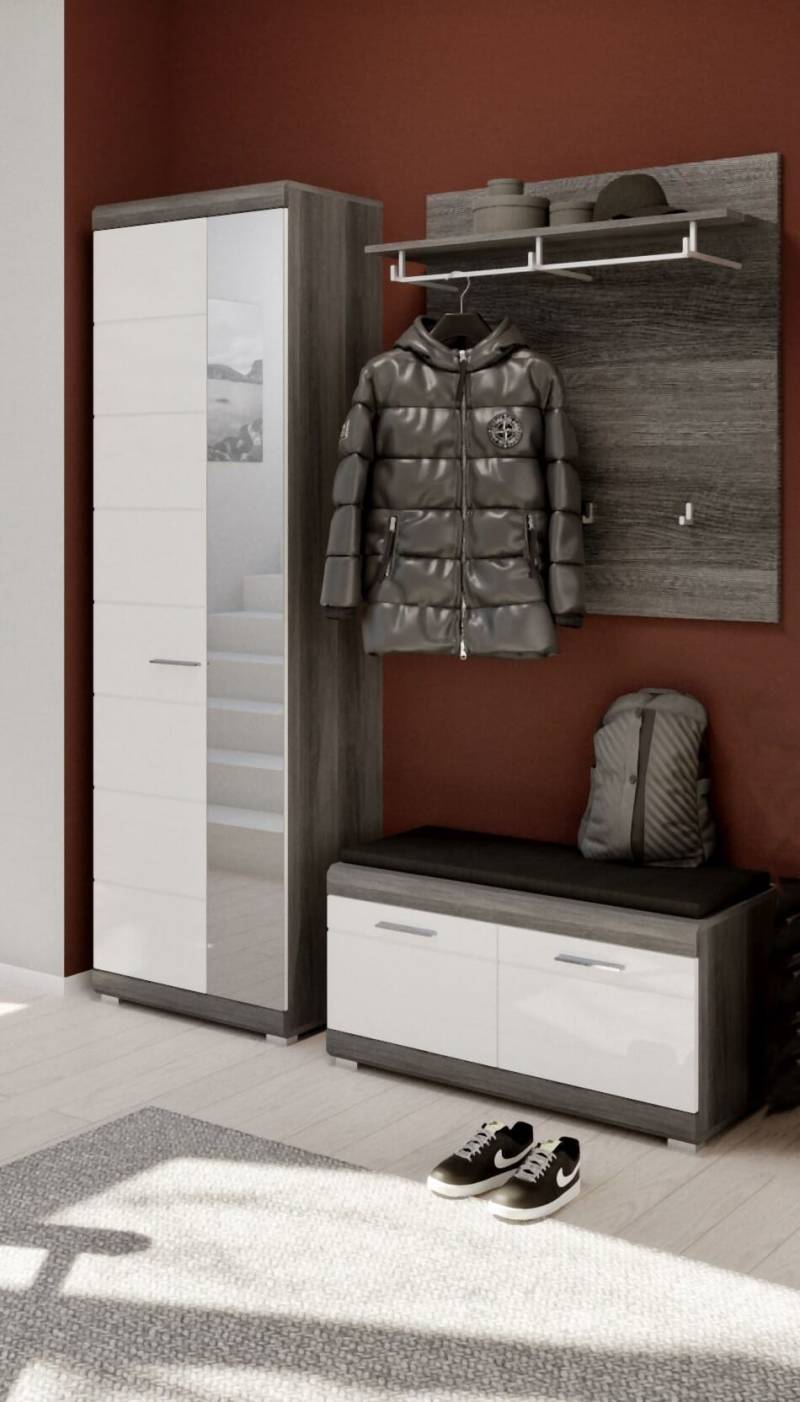 Garderobenmöbel-Set SCOUT 3-teilig - weiß Hochglanz/Rauchsilber Dekor von XONOX Home