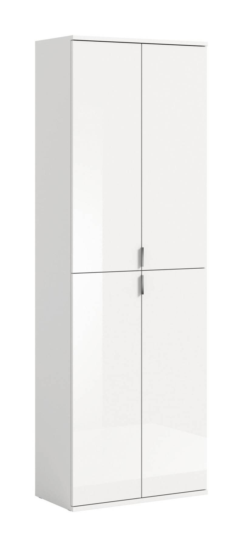 Hochschrank Weiß Hochglanz, 61x193x34 cm, Drehtüren, Chromgriffe von XONOX Home