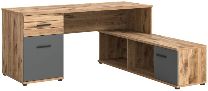 Winkelschreibtisch Eckschreibtisch MASON in Nox Eiche und Basalt grau von XONOX.home