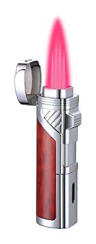 Jet-Feuerzeug, Taschenlampen-Feuerzeug, Winddicht, Turbo, vierflammig, einstellbares Gas, Butan, nachfüllbar, mit Stanzwerkzeug und Butan-Fenster (kein Gas) (Color : Red) von XOTAK