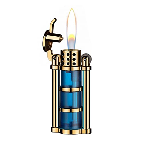 XOTAK Nachfüllbares Gasfeuerzeug, Butan-Fackelfeuerzeug, Winddichtes Feuerzeug mit sichtbarem Gastank, Geschenk for Männer (Gas Nicht enthalten) (Color : Blue) von XOTAK
