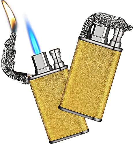 Taschenlampen-Feuerzeug, magisches Doppelflammen-Krokodil-Feuerzeug, kreatives winddichtes Krokodil-Gasfeuerzeug, cooles Doppel-Jet-Flammen-Butan-Feuerzeug, aufblasbares Butan-Feuerzeug for den Innenb von XOTAK