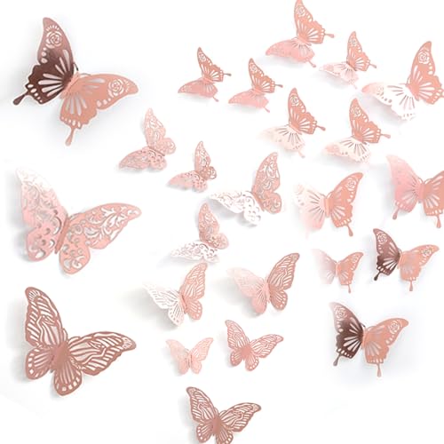 XOUDKE 3D Schmetterlinge Deko 36 Stück Butterfly Wandsticker Kinderzimmer Mädchen, für die Wand Wohnzimmer Schlafzimmer Büro (Roségold) von XOUDKE