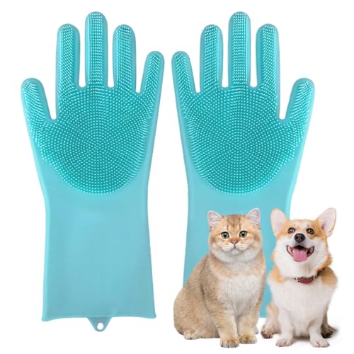 XOUDKE Katzen Handschuhe Fellpflege, katzenbürste handschuh, katzenhandschuh fellpflege kurzhaar, Haustier Handschuh Bürste für Katze, Hund, Pferd, kurzem Fell, lebensmittelechtes Silikon (Grün) von XOUDKE