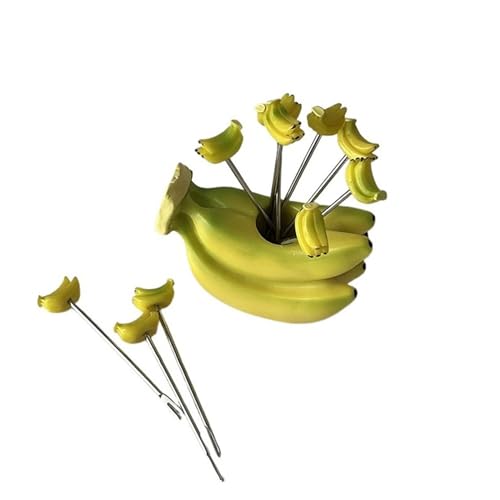 Obstgabeln Salatgabeln Bananenförmiges Obstgabel-Set for Desserts, Kuchen, Obstsalat, Vorspeisen, kleine Probiergabeln aus Edelstahl, Obststäbchen, Tafelgabeln, Kuchen- und Snackgabeln Wiederholter Ge von XOVP-023