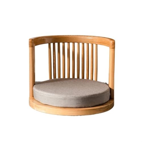Tragbarer Bodenstuhl, Tatami-Stühle mit Rückenlehne aus massivem Holzmaterial, Teezimmerstühle im japanischen Stil, beinlose Lazy-Sofabettstühle, Erkerfensterstühle mit Kissen ( Color : Nature ) von XOVP-023