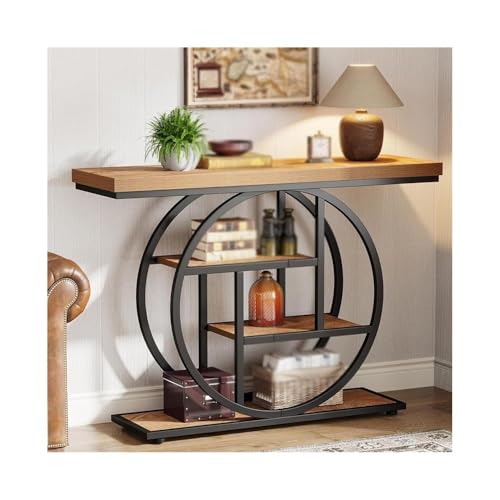 XOVP-023 Konsolentisch Konsolentisch, Eingangstisch mit rundem Fuß, Tische mit Ablageflächen for das Wohnzimmer für Wohnzimmer Eingangsbereich Flur(Light Brown) von XOVP-023