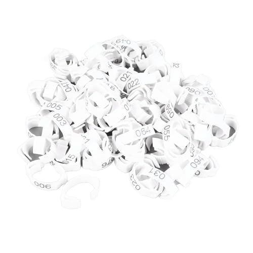 Markenname (nicht bereitgestellt), Hühnerbeinringe, 100 PCs helle Farbe robust (100 Stück weiße Ringe mit Zahlenmarken) von XOYIXOYI