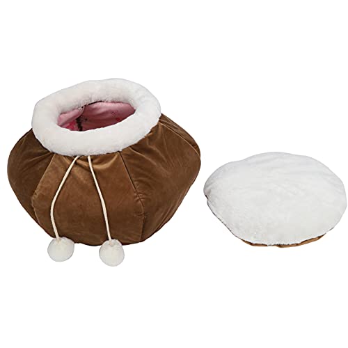 Xoyixoyi Haustierfischkorb Form Schlafbett | Zusammenklappbar und warm für Haustiere, weiches und punniges Design (Braun) von XOYIXOYI